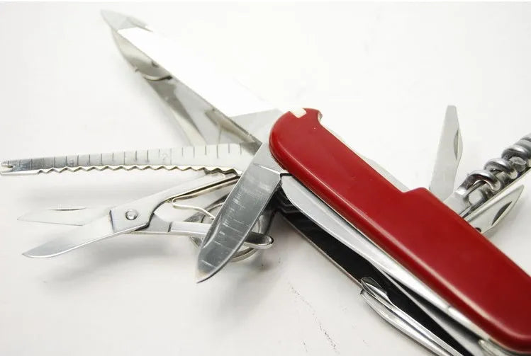 91mm multifunctional stainless steel pocket tool with pliers, scissors, saw, ruler, and bottle opener