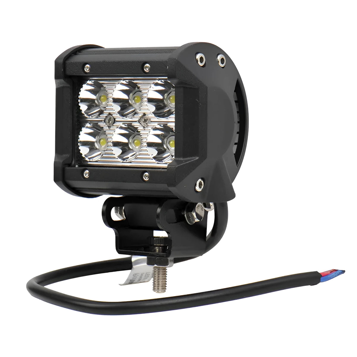 Black 18W LED off road searchlight with polycarbonate cover and three 6W LEDs