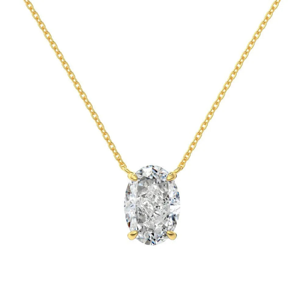 S925 sterling silver necklace with a geometric oval ice flower pendant in gold or platinum finish.