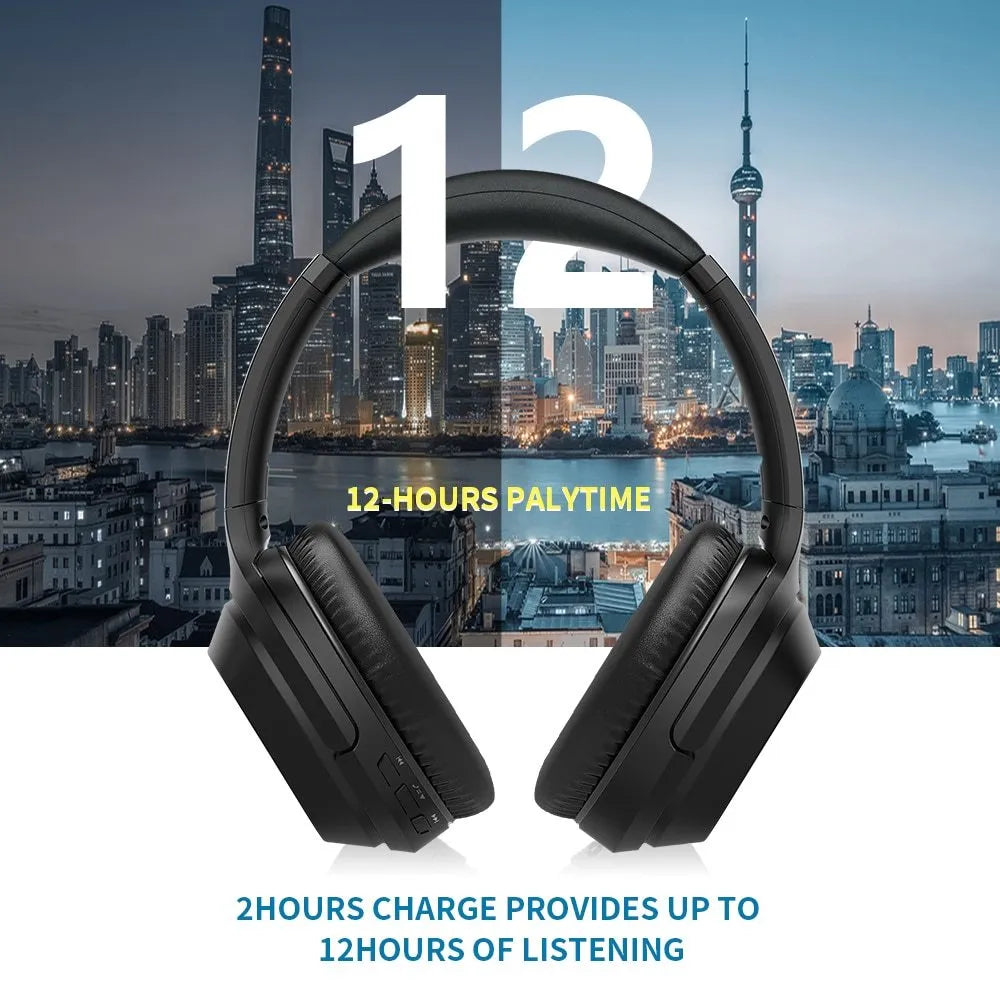 Black Gorsun E98 over-ear wireless Bluetooth headphones with padded headband and memory-protein ear cushions.