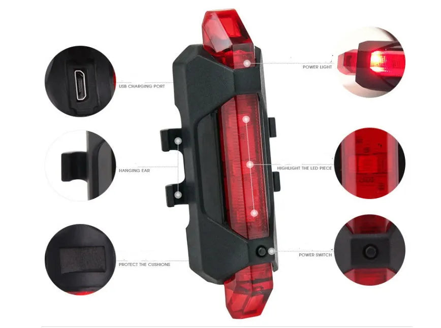 Mountain bike warning light set with silicone waterproof housing, A-style and B-style lights, multifunctional fixing for handlebars