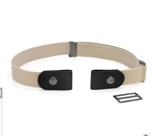 Imitation leather belt with square alloy buckle and car suture stitching on neutral background