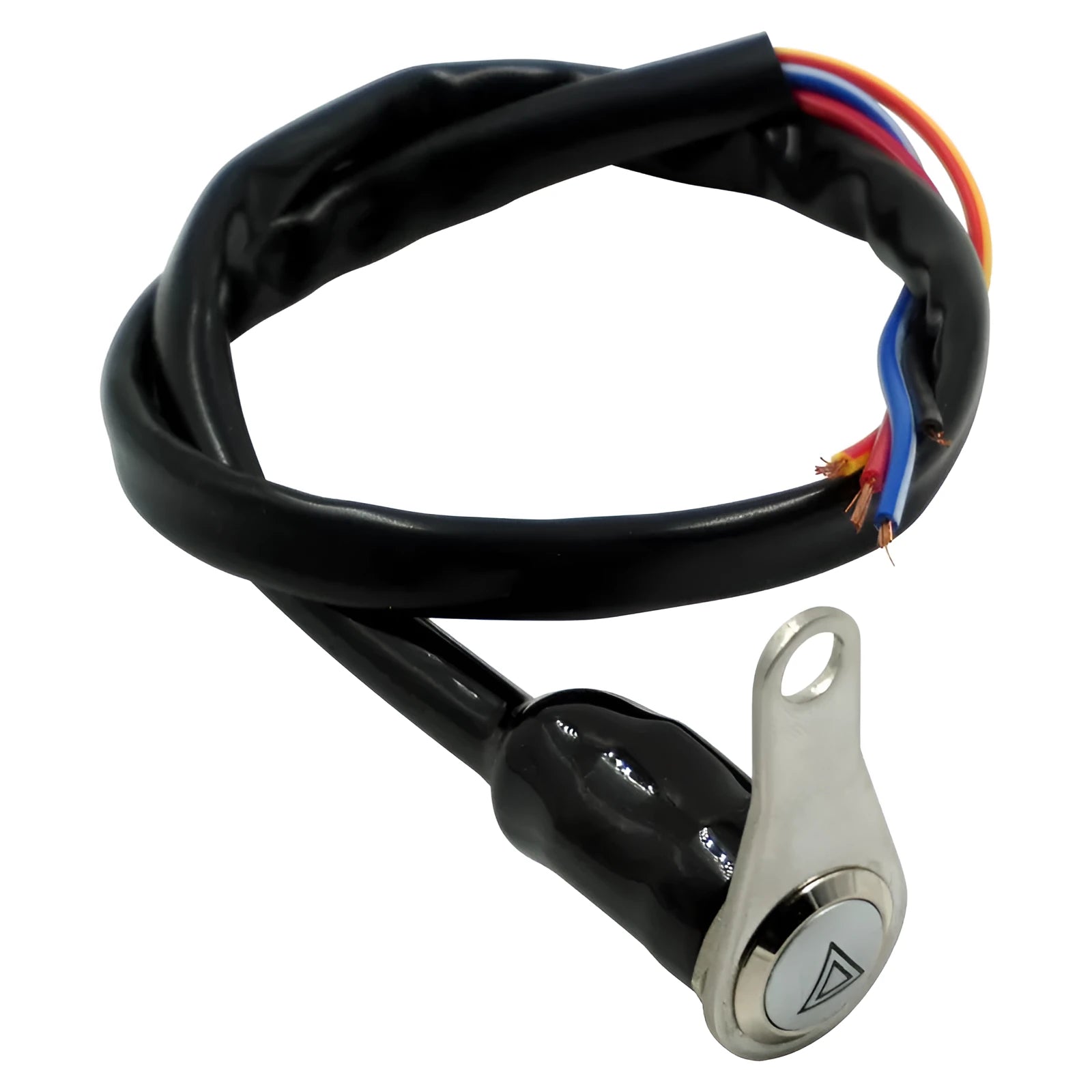 Black stainless steel motorcycle double flash switch with metal button and light ring indicator