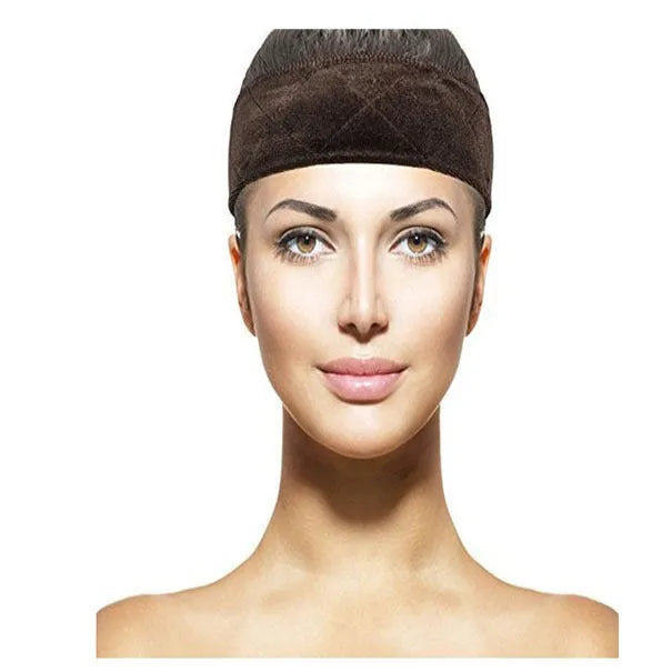 Adjustable velvet wig grip headband in beige with non-slip strap for secure wig wear