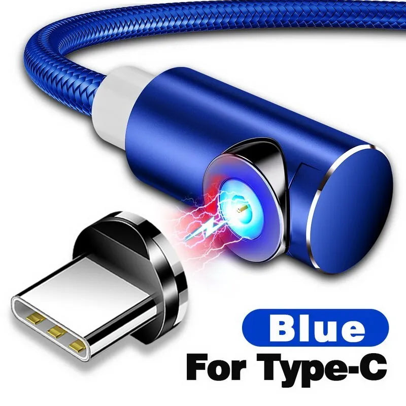 Black magnetic charging cable with aluminium connectors for Micro USB, Type C, and Apple devices.