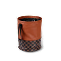 Leather folding car interior trash can shown in single colour option with handle