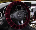 Thick velvet steering wheel cover in beige, non-slip, heavy high density plush, fits 37-38cm steering wheels