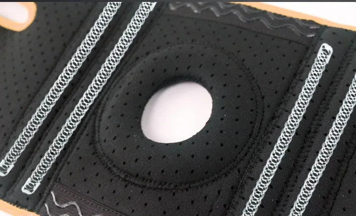 Neoprene non-slip knee pad for outdoor mountaineering, shown in black, green, or orange.