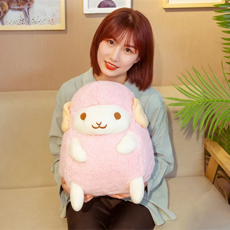 Cute sitting little sheep doll plush toy in pink, super soft short plush, 30cm height