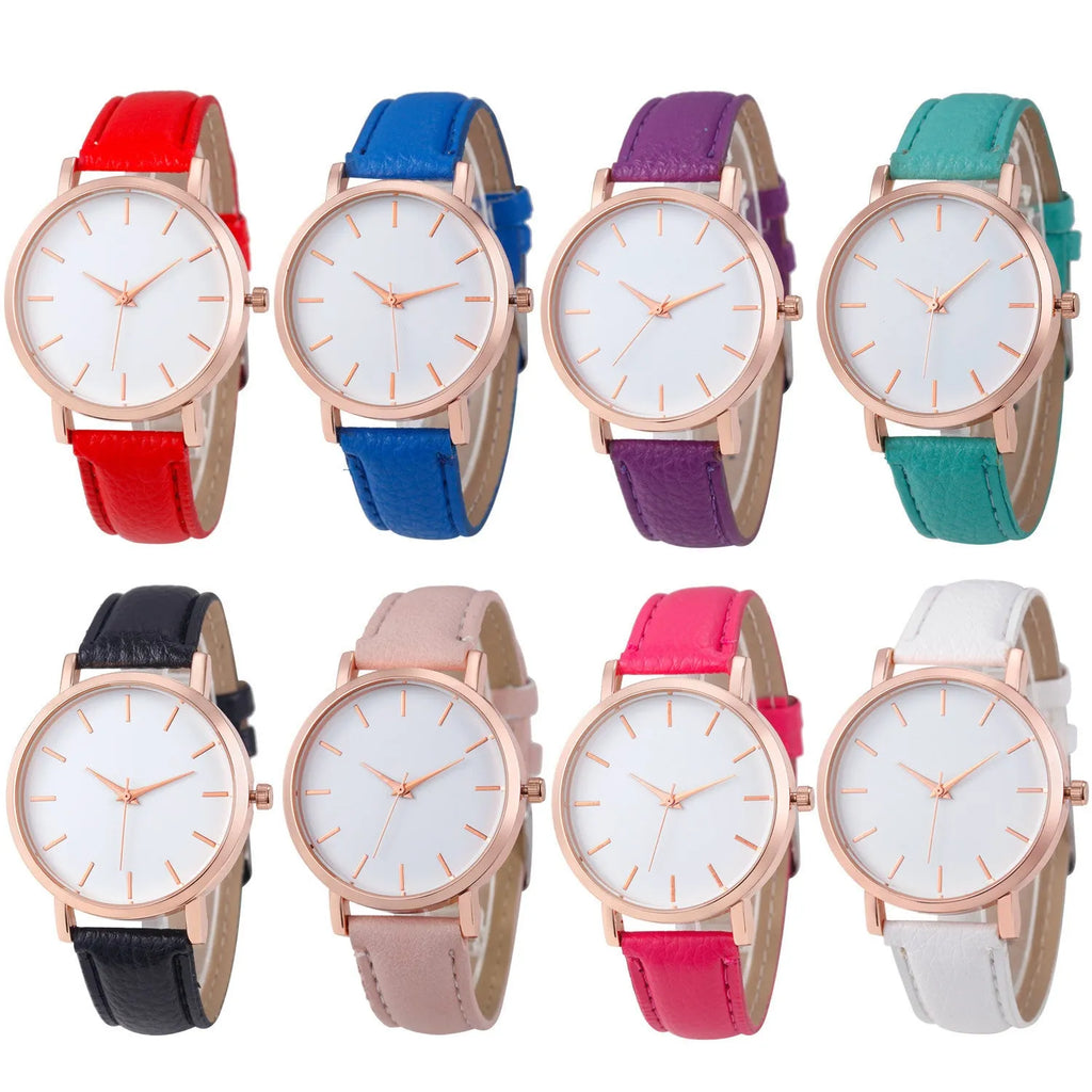 35.5mm square quartz watch with PU leather strap in one of thirteen colours.