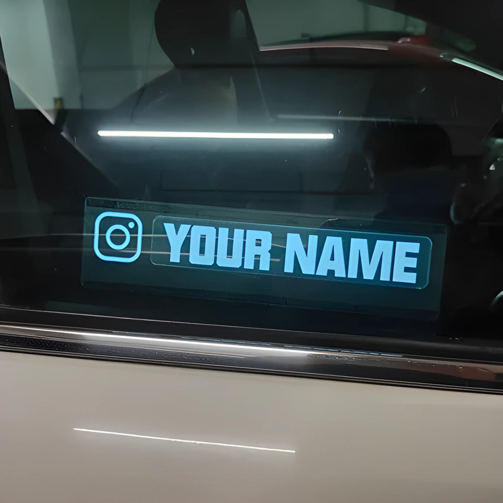 Illuminated car window sticker with foundation white LED glow and thin 0.5mm film construction
