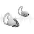 Anti-noise silicone sleep earplugs in black and grey with shark fin shape, 17mm x 14mm, two pairs