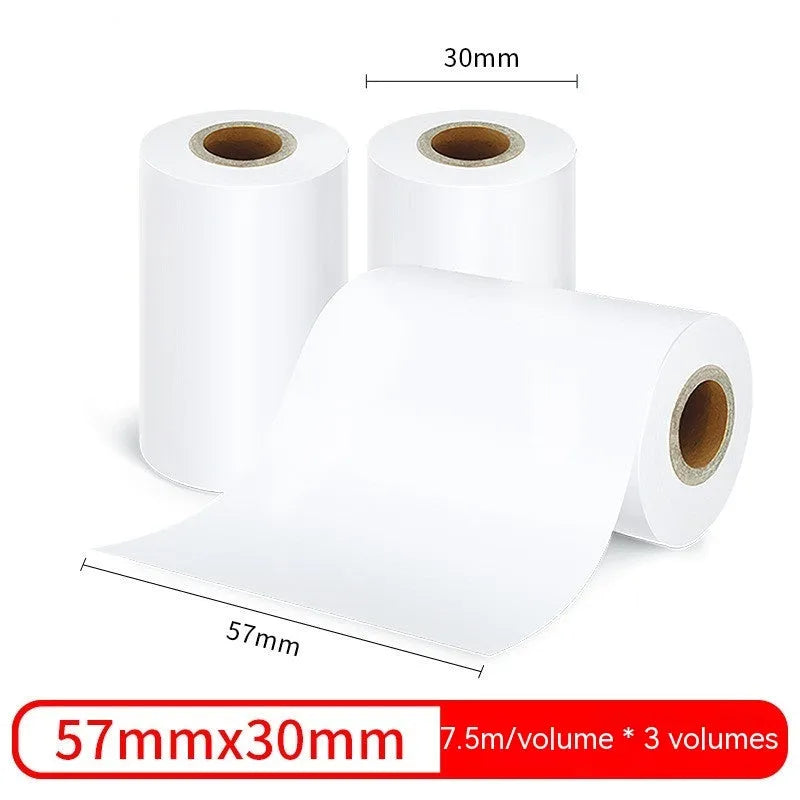 Three rolls of 57mm wide by 30mm diameter thermal paper for small printers in a box.
