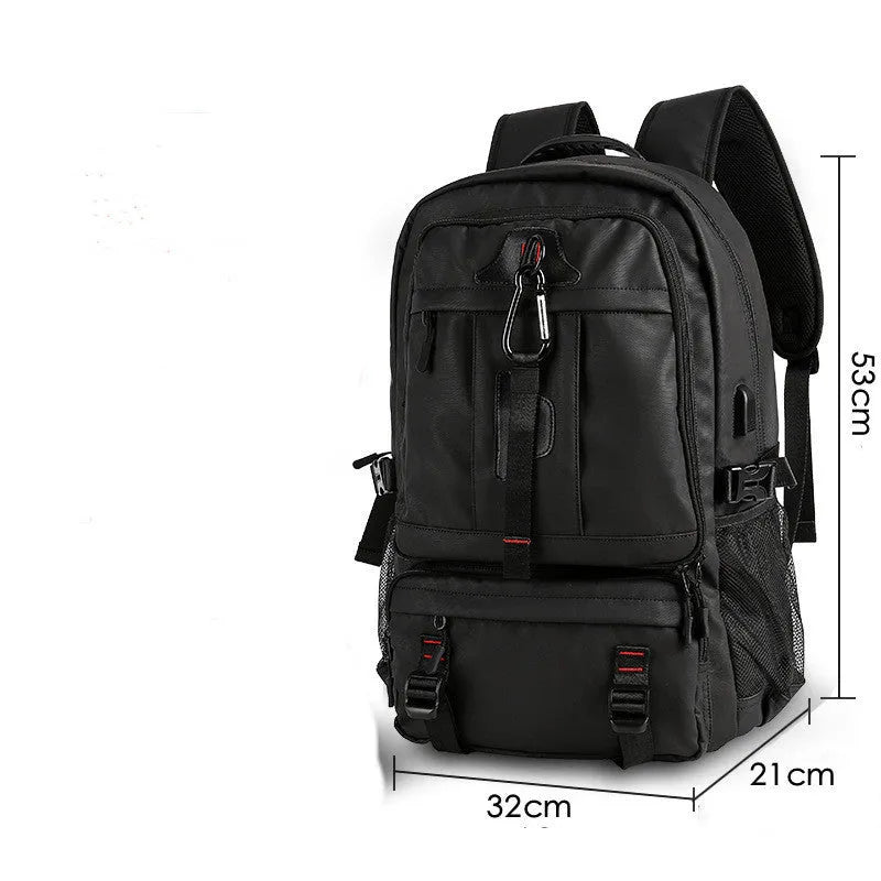 Oxford cloth large capacity travel backpack in black with USB charging port and anti-theft features