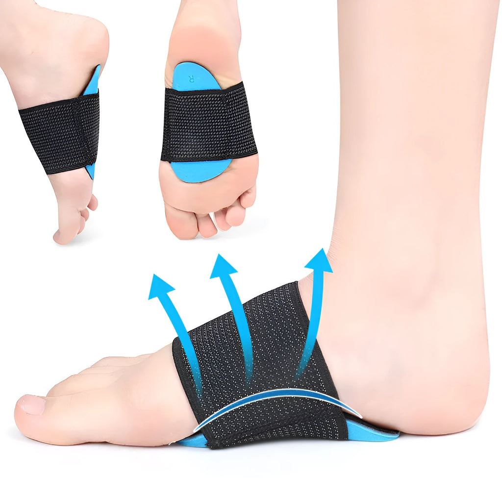 Blue elastic bandage foot pads for arch support in adult and children sizes