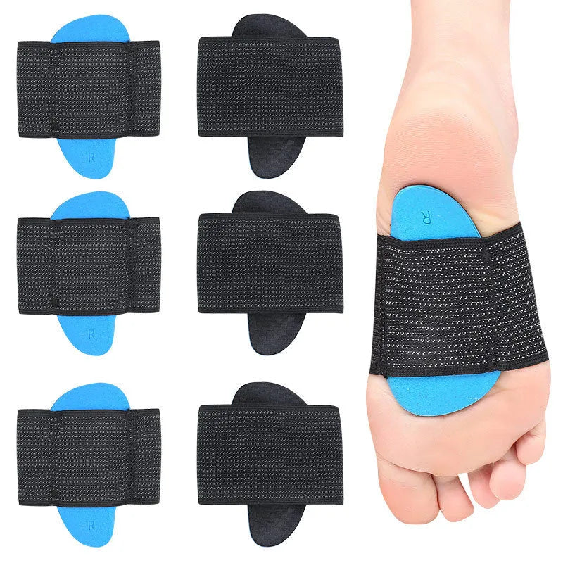 Blue elastic bandage foot pads for arch support in adult and children sizes