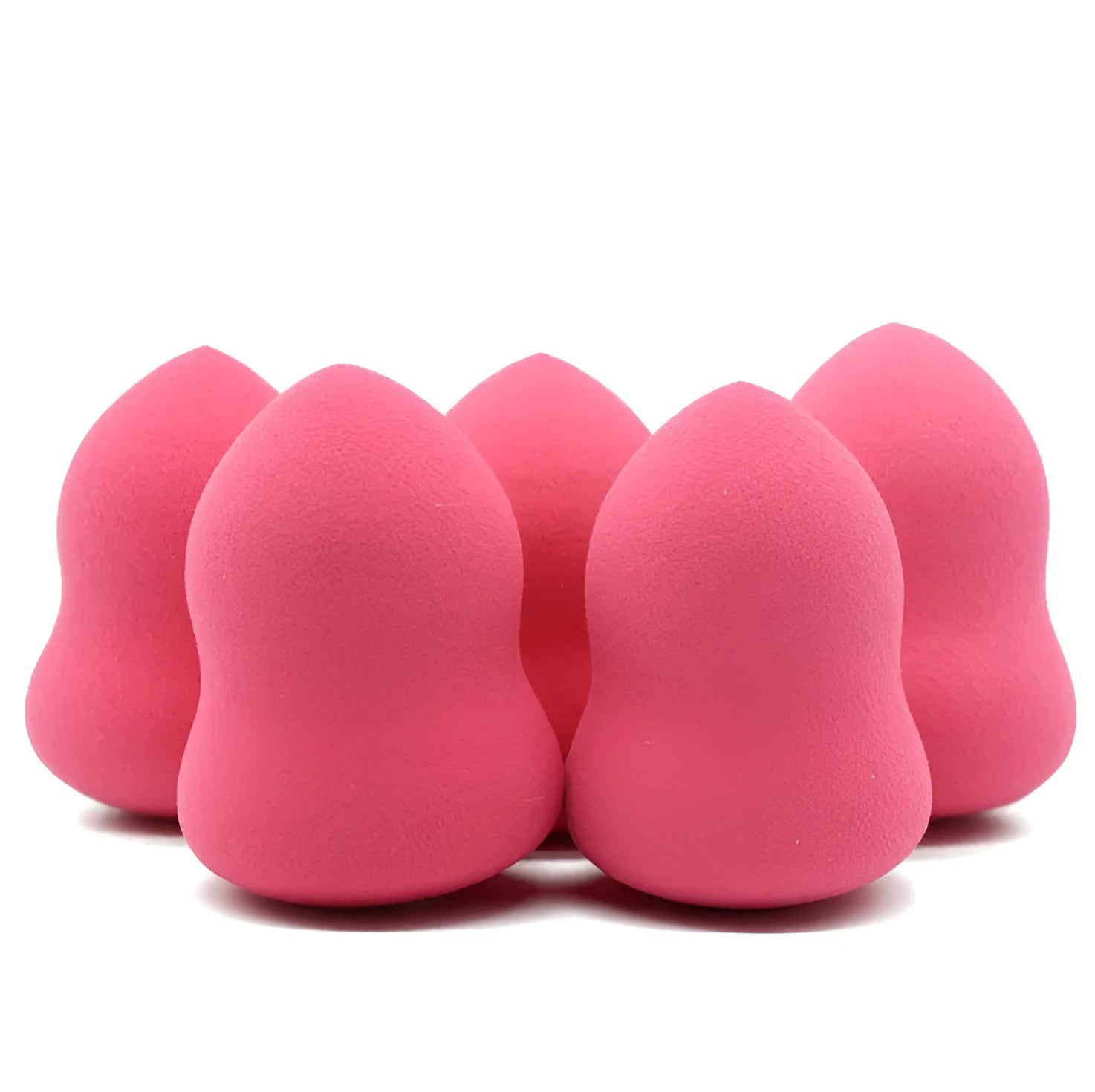 Pink cubic makeup sponge for foundation application, shown with dimensions 4cm by 4cm by 5.6cm.