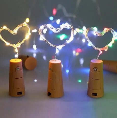 Silver wire LED string lights with bottle stopper for wine bottle decoration