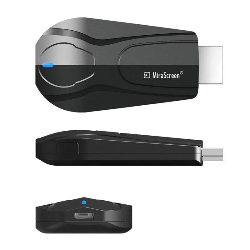 Black wireless HDMI screen mirroring device for smartphone to TV display