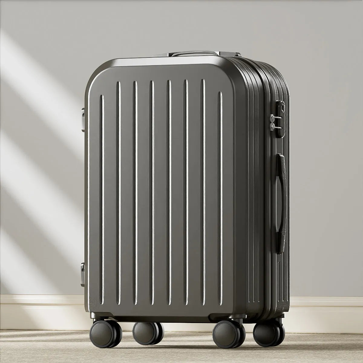 Lightweight password suitcase trolley case with striped pattern and universal wheels in multiple colours and sizes