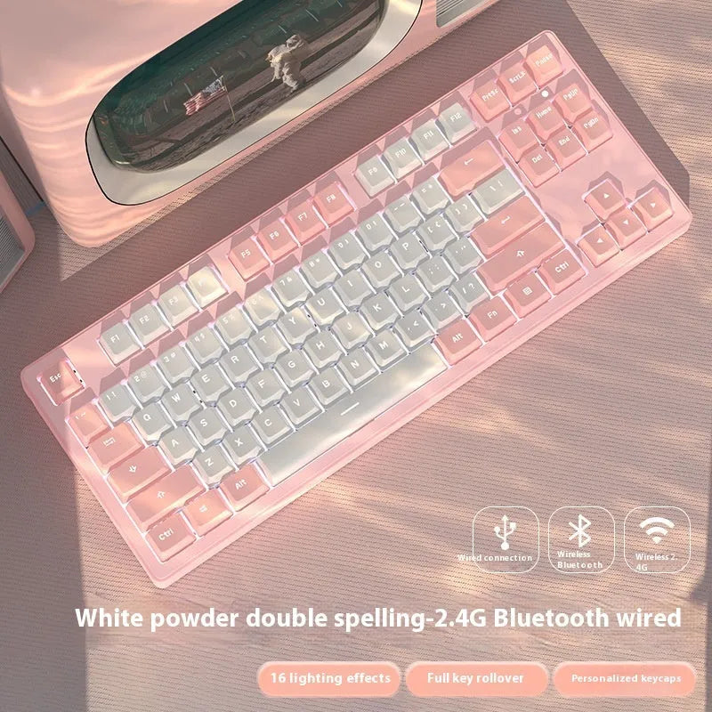 Mechanical keyboard with three connectivity modes in blue and white colour matching design