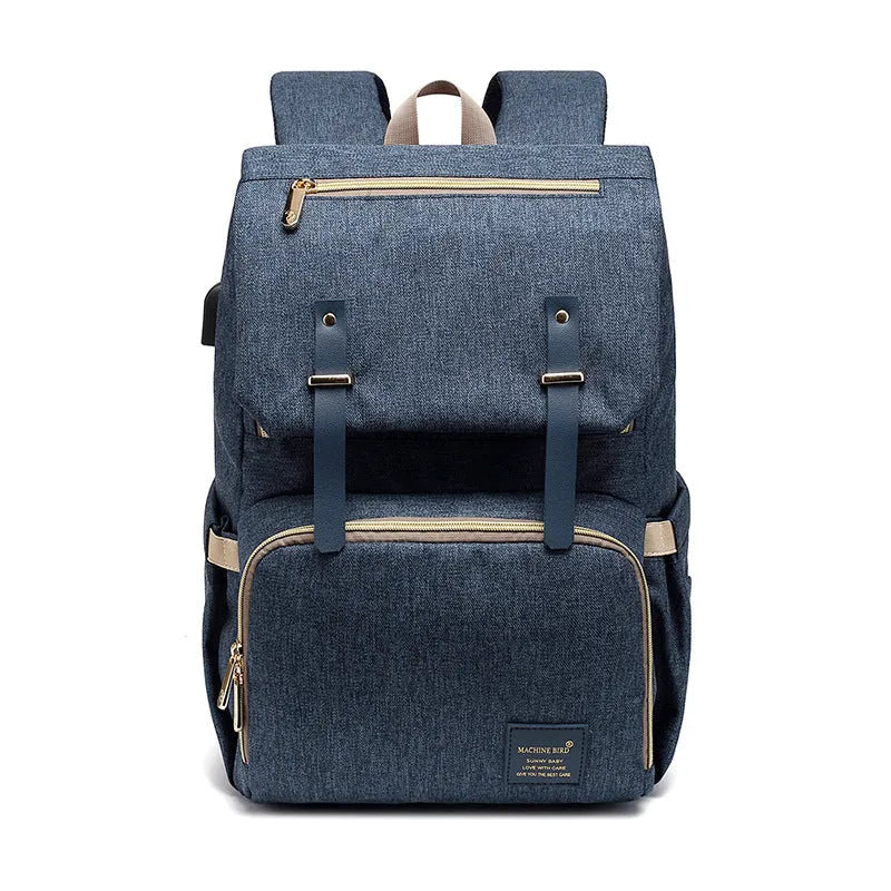 Double shoulder mummy bag backpack in grey white with bottle, Oxford fabric, tissue pocket and stroller hooks
