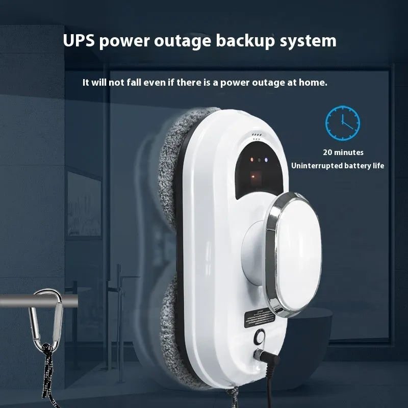 White full-automatic high-altitude cleaning machine with remote control and cleaning accessories.