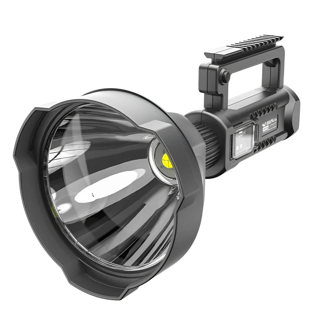 Camping rechargeable LED searchlight 25W 6600mAh ABS black W591 P70 on woodland floor
