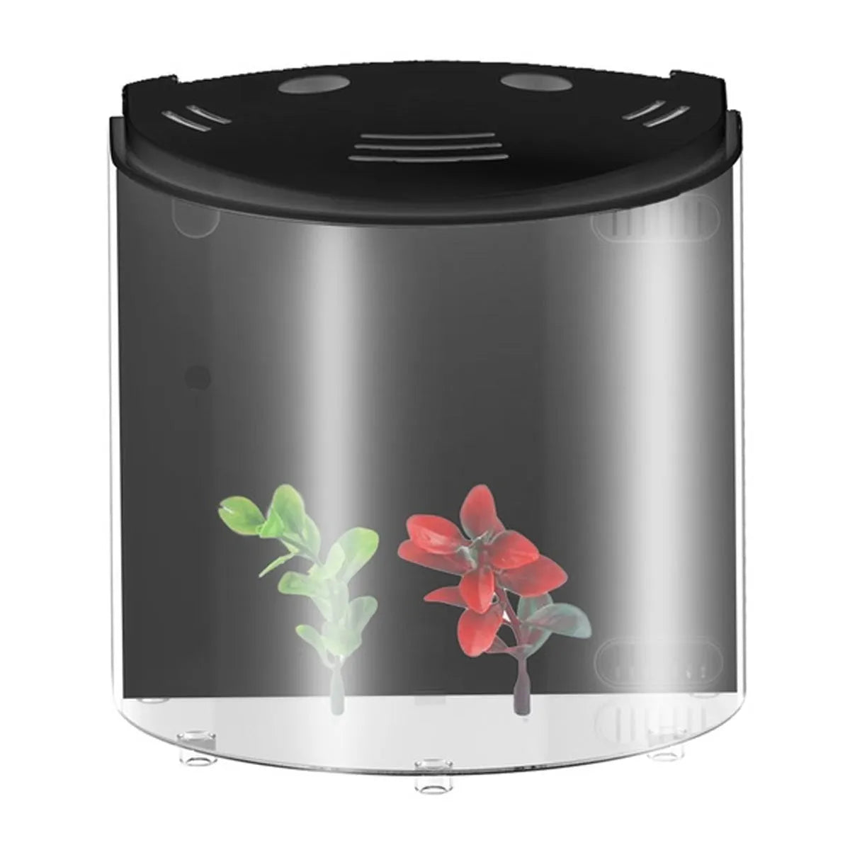 Clear acrylic fish tank with black frame, 20x14x21cm, with LED light and USB cable