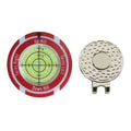 Golf hat clip spirit level showing liquid-filled vial with positioning marks for slope measurement