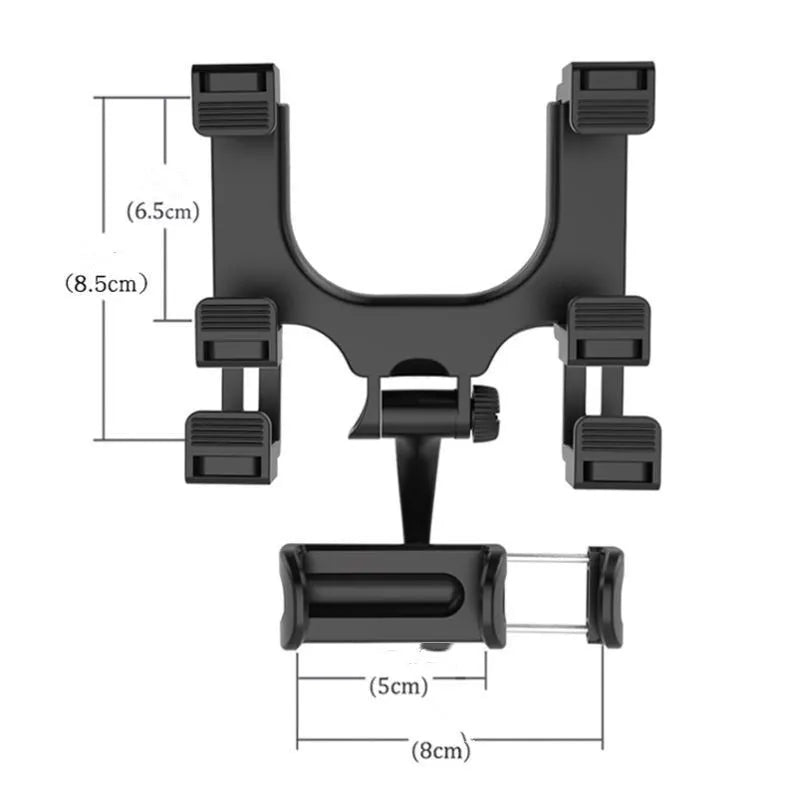 Black car rearview mirror phone holder with buckle fixing, model V68200, for hands-free navigation.