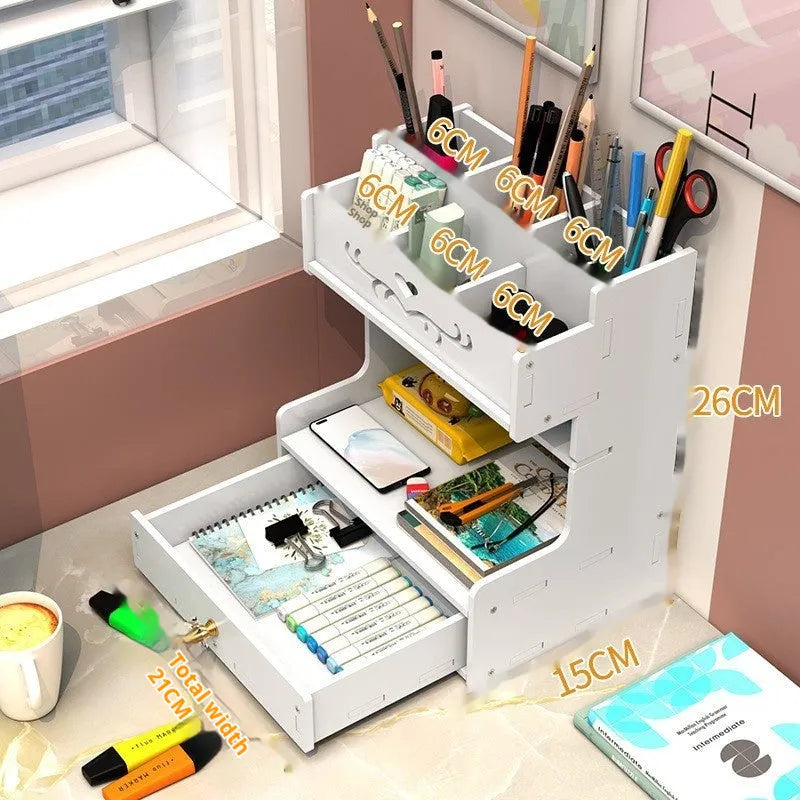 Square plastic pen holder storage box with multiple grid compartment options for organising writing instruments