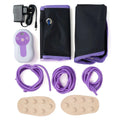 Pneumatic leg massager with handheld remote control and AC power, shown with EU, UK and US plug options