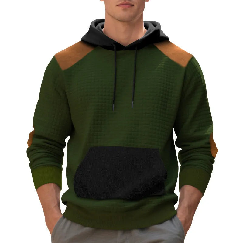 Men's leisure pullover jacquard multicolor hoodie with large pocket, loose fit, available in four colours