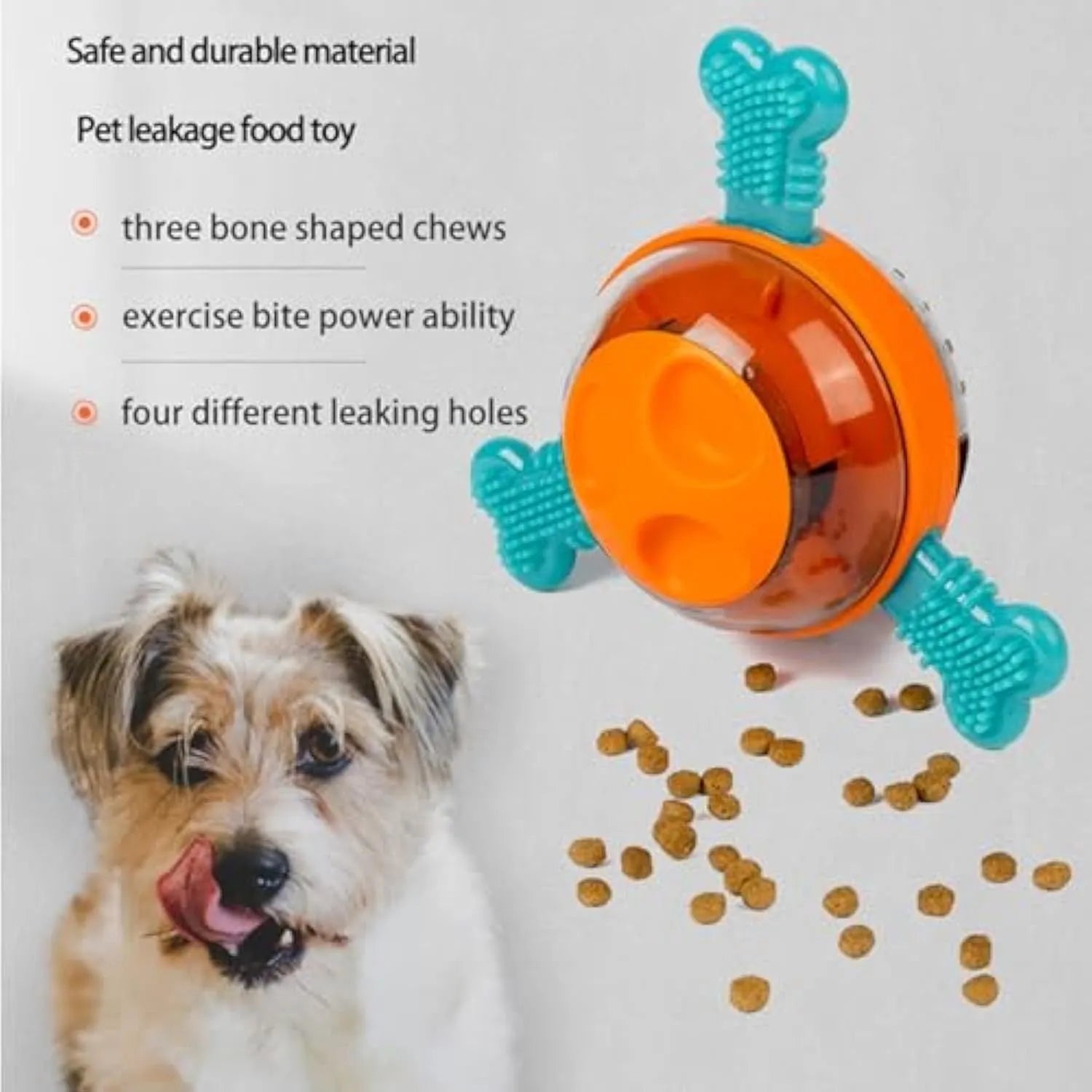 Blue interactive puppy chew toy with rubber bones, slow feeder treat dispenser for small medium dogs