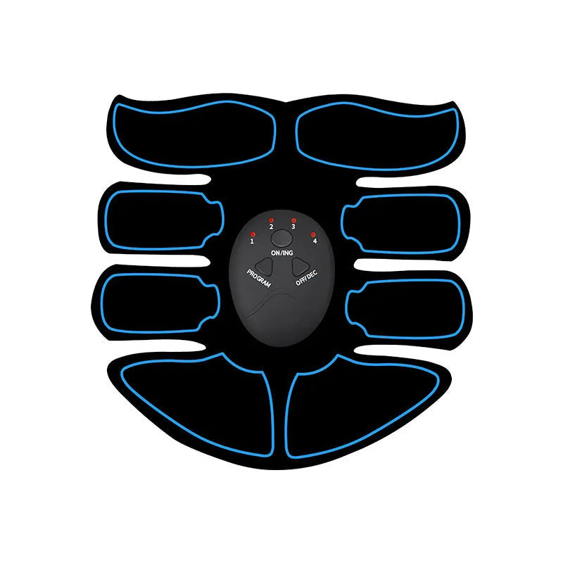 K81 digital display abdominal muscle stimulator patch with eight electrodes in red, blue, and yellow edge options