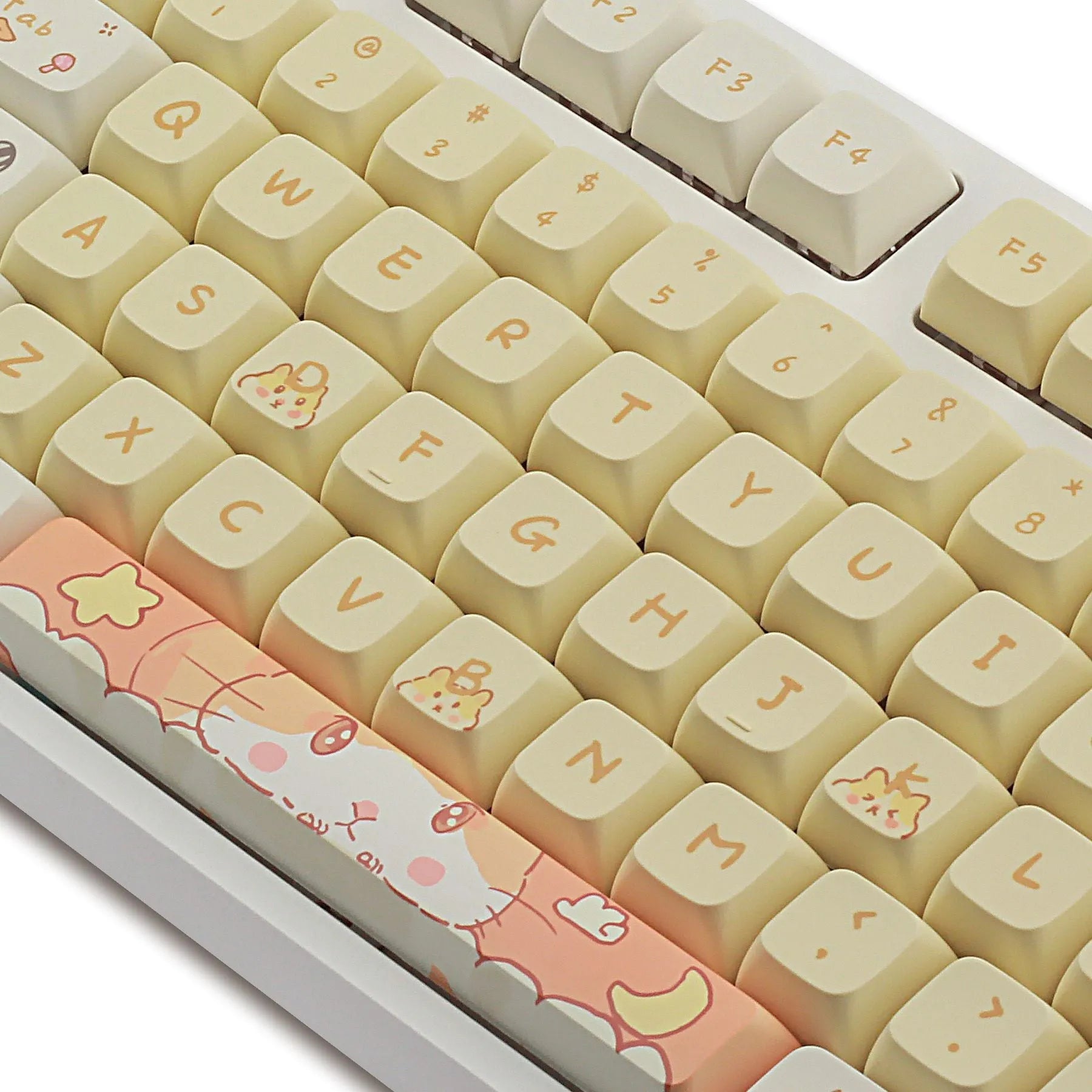 Mechanical keyboard keycap set in custard cute mouse grey design for 68 to 100 key layouts