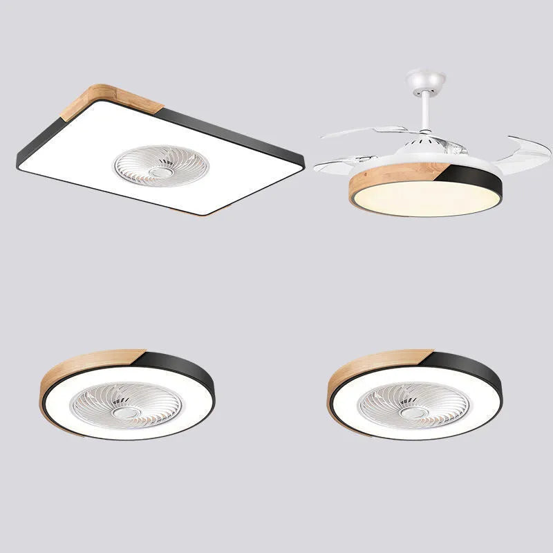 Nordic solid wood ceiling fan with light combination in rectangular, round and square size options