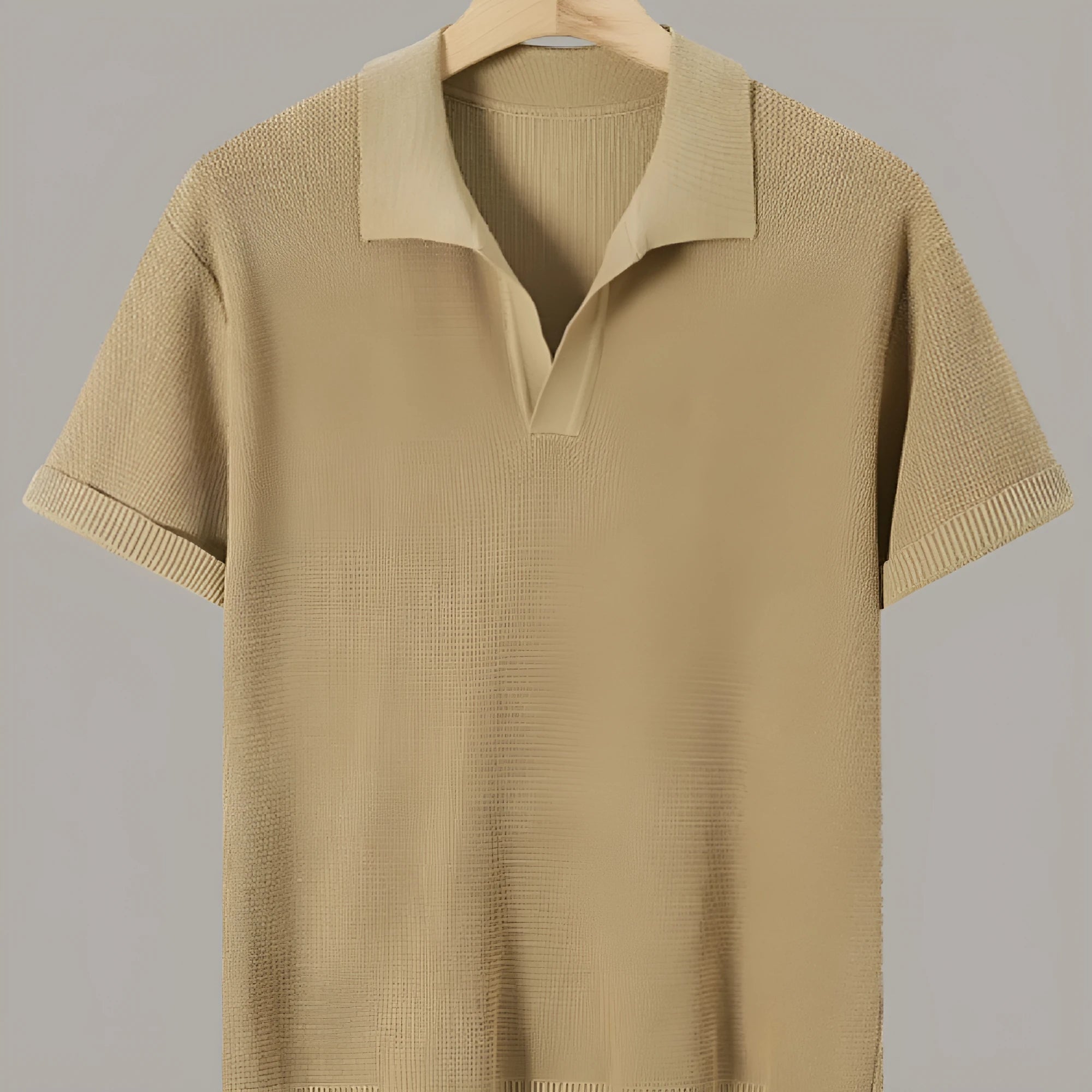 Men's short-sleeve knitted waffle sweater in multiple colours including black and khaki, casual polyester top