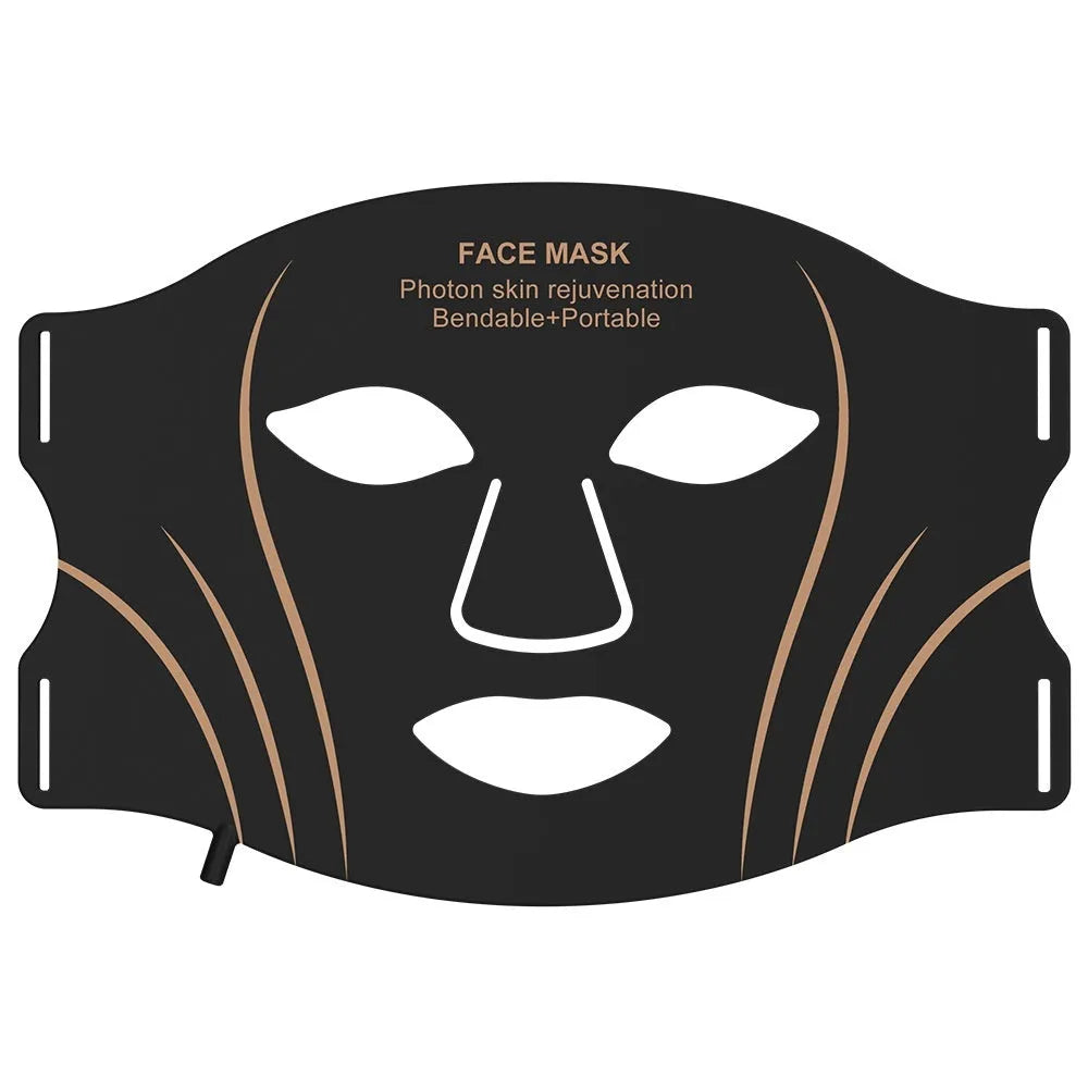Black and gold silicone facial mask beauty device with headband and touch screen controls