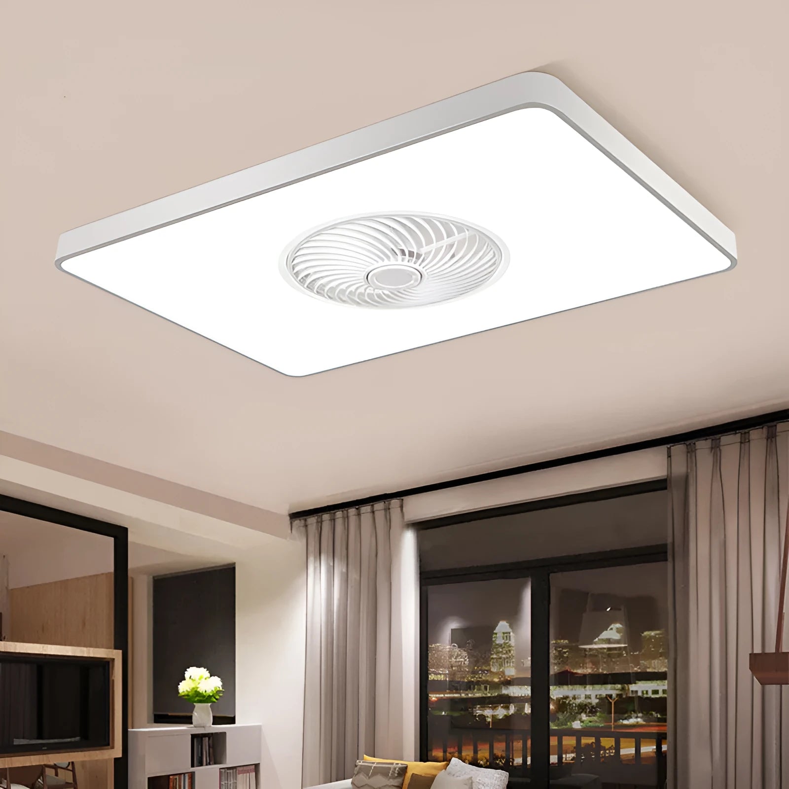 Nordic solid wood ceiling fan with light combination in rectangular, round and square size options