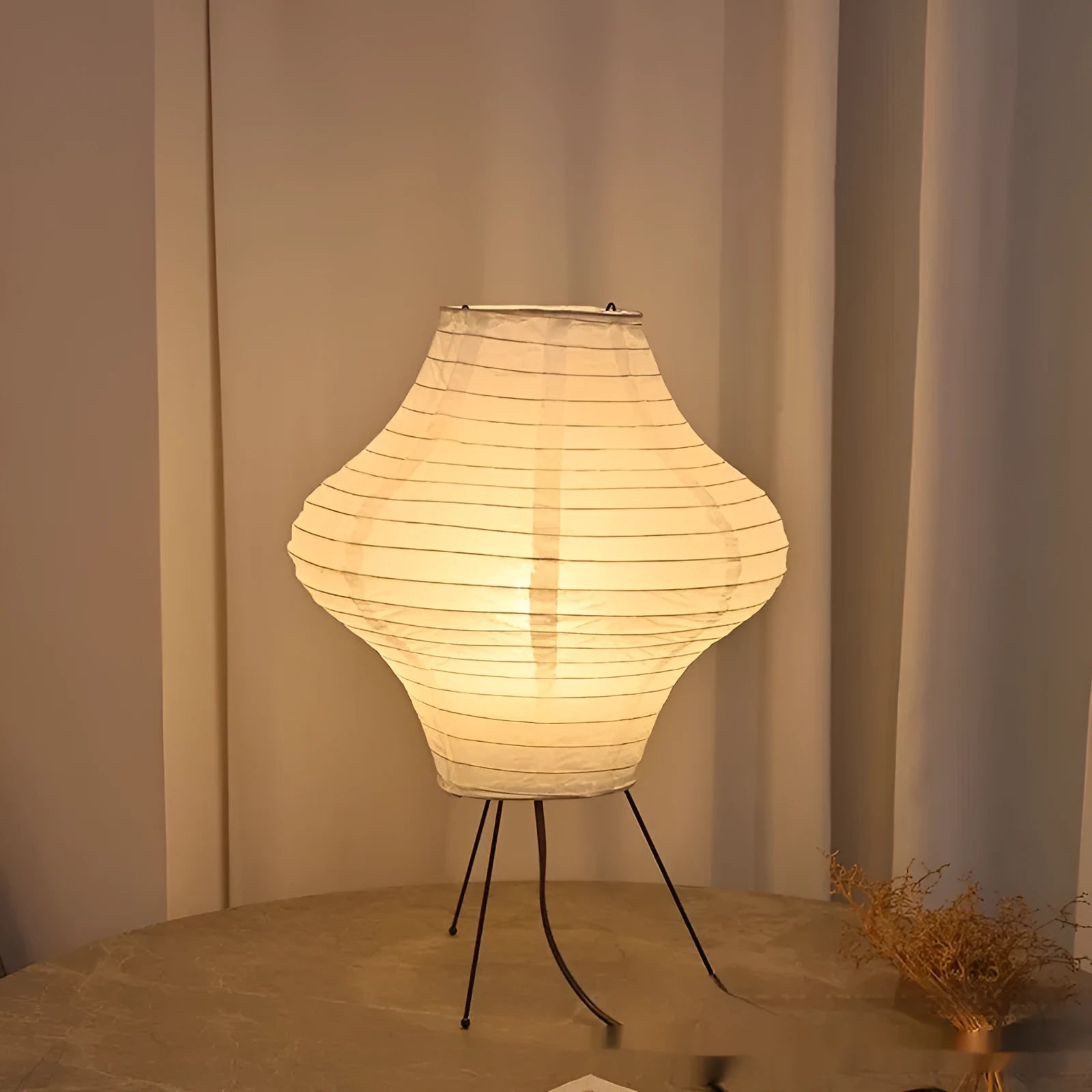 Japanese style Xuan paper table lamp with three-colour light source measuring 32cm wide by 45cm tall