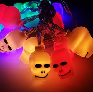 Halloween LED string lights with pumpkin, ghost, bat and spider pendants on a 1.2 metre battery-powered string