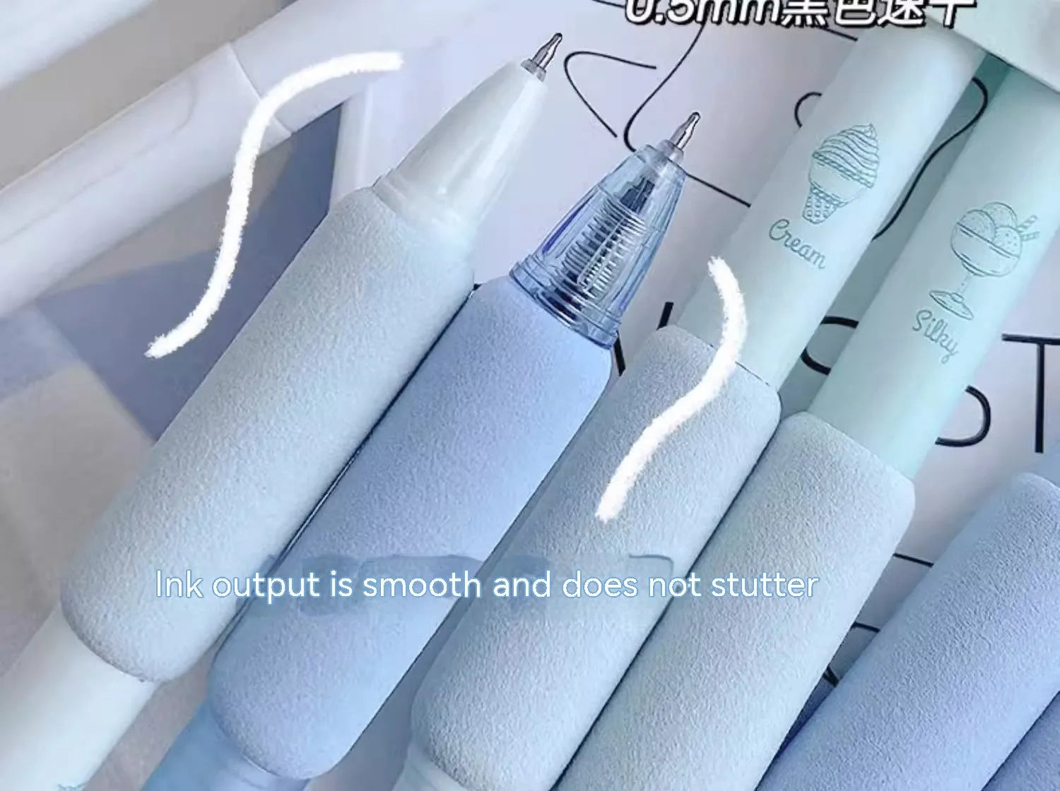 Four 0.5mm tip fluorescent pens for calligraphy in Cheese Mint and Sea Salt Ice Cup colours.