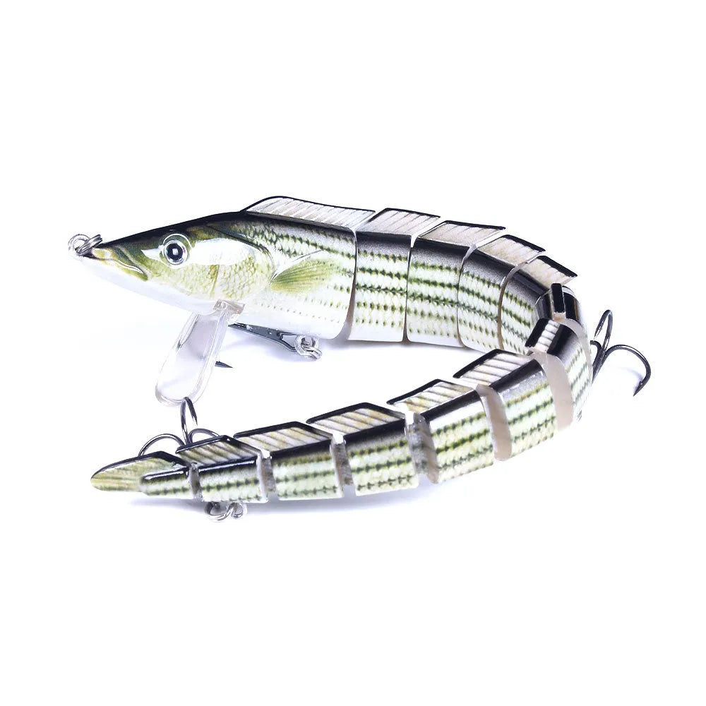 Multi-section simulated loach fishing lure measuring 23cm in length, shown in one of five available colour variations.