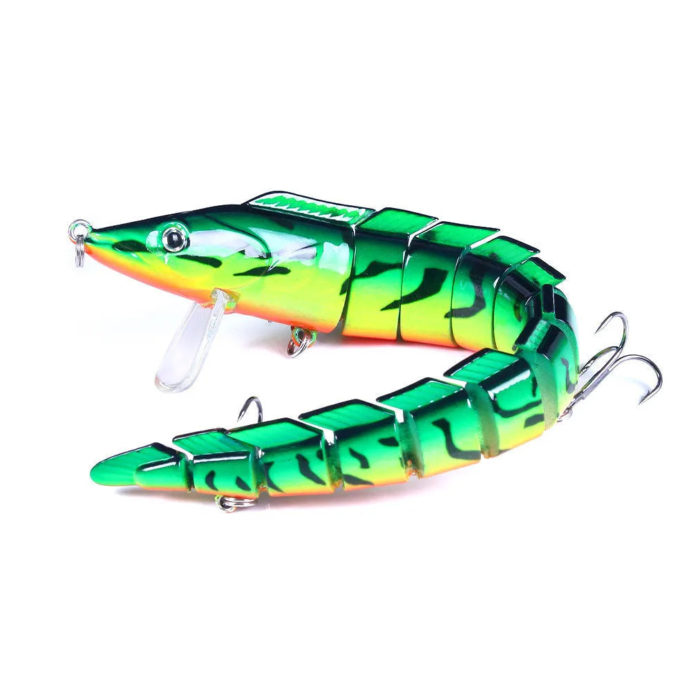 Multi-section simulated loach fishing lure measuring 23cm in length, shown in one of five available colour variations.
