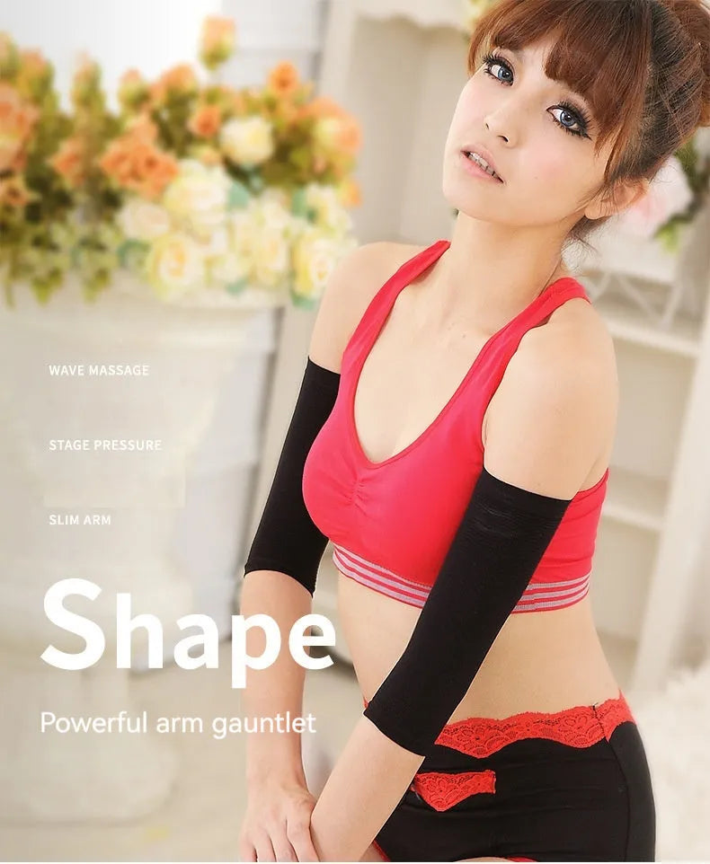Women's black and skin colour shaping arm sleeves made from nylon fabric in free size