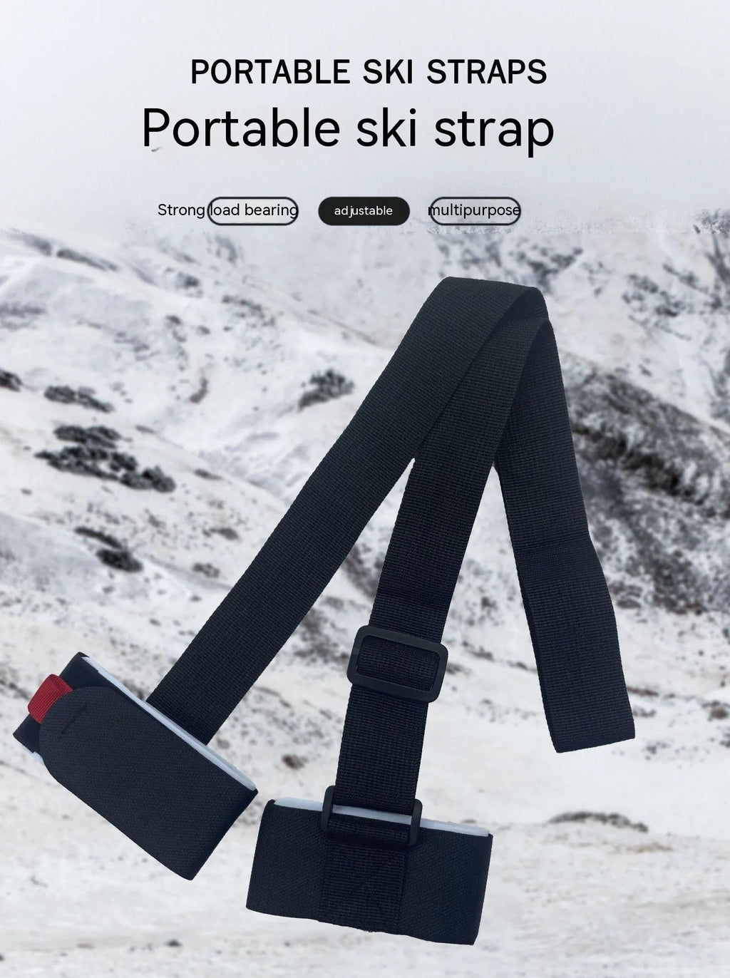 Adjustable skiing bandage with double-board shoulder strap and hook-and-loop fastening in four colour options