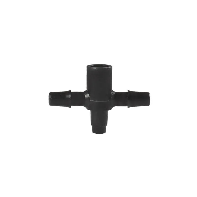 PE plastic tee water distributor connector for micro-spray irrigation systems.