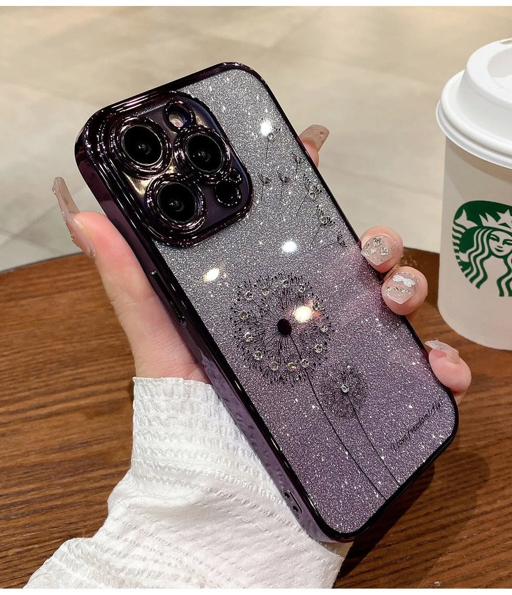 Gradient glitter silicone phone case for Apple iPhone, transparent electroplated cover in purple pink blue silver green black